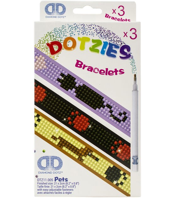 Diamond Dotz DOTZIES Bracelets Facet Art Kit 1''X9'' Assorted Pets 3 Pkg