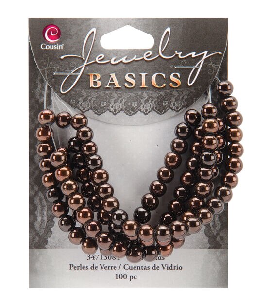 Jewelry Basics Glass Round Beads 6mm 100 Pkg Metallic Brown