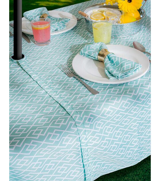 Design Imports Aqua Diamond Outdoor Tablecloth with Zipper 84", , hi-res, image 4