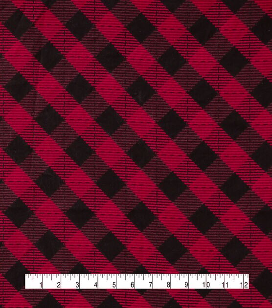 Red & Black Buffalo Check Double Faced Pre Quilted Cotton Fabric, , hi-res, image 2