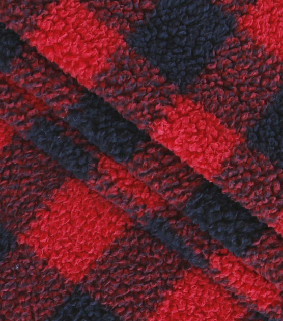 Red & Black Buffalo Checks Sherpa Fabric, , hi-res, image 4