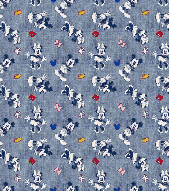 Disney Cotton Fabric Mickey and Minnie Denim Badge Toss, , hi-res, image 2