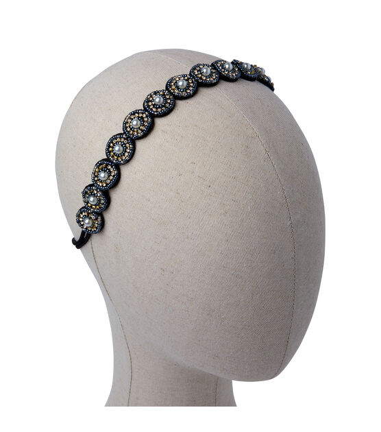 Gold & Black Circle Soft Bead Headband With Pearls by hildie & jo, , hi-res, image 4
