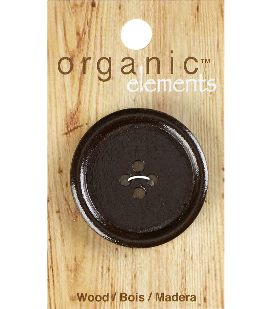 Organic Elements 1.5" Wood Round 4 Hole Button, Brown, swatch