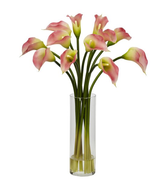 Nearly Natural 20" Pink Calla Lily Silk Flower Arrangement