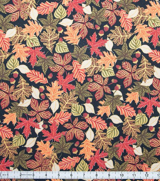 Graphic Fall Colored Leaves And Acorns Fall Print Fabric