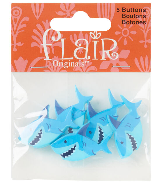 Flair Originals 1 1/4" Blue Shark Shank Buttons 5pc