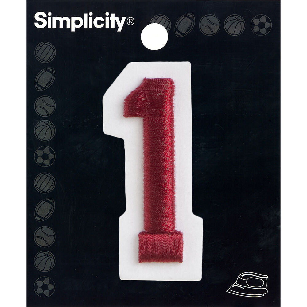 Simplicity 2" Raised Embroidered Number Applique, 1 Red, swatch