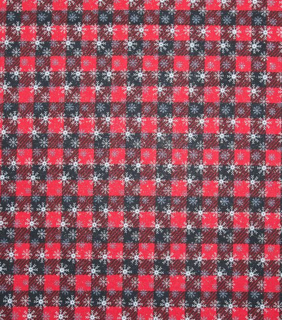 Snowflakes on Plaid Christmas Glitter Cotton Fabric, , hi-res, image 2