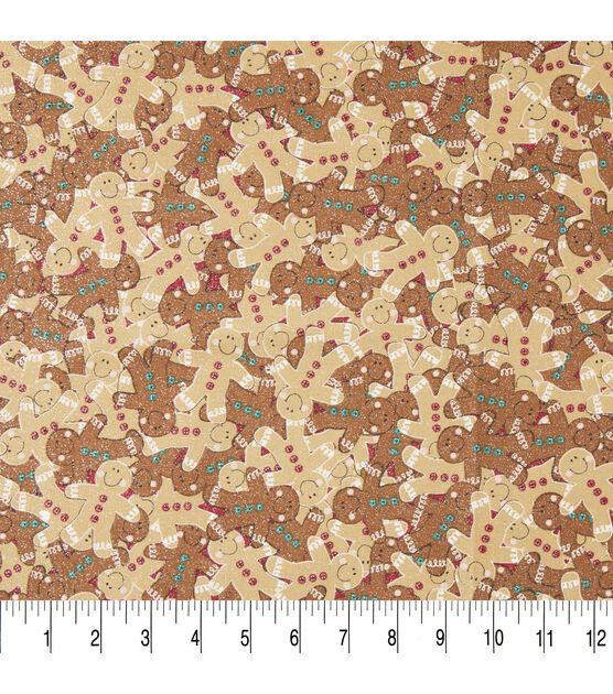 Tossed Gingerbread Christmas Glitter Cotton Fabric, , hi-res, image 4
