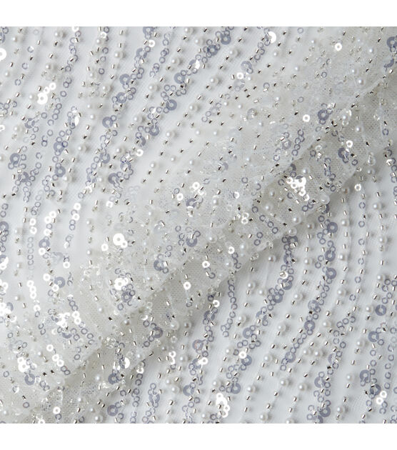 Badgley Mischka White Beaded Sequin Mesh Fabric | JOANN