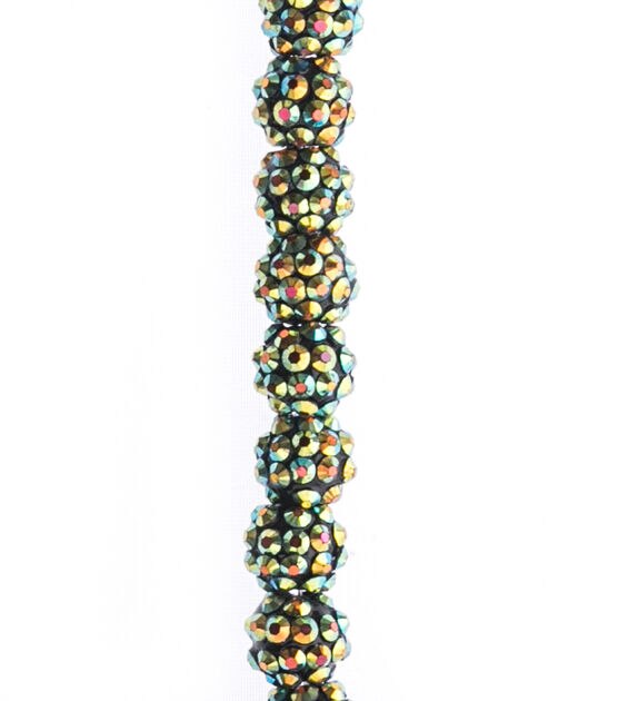 8" Dark Green Aurora Borealis Rhinestone Strung Beads by hildie & jo, , hi-res, image 2