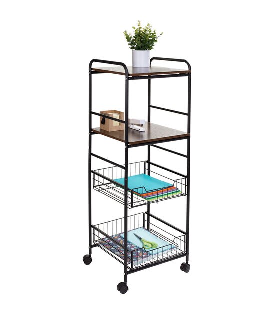 Honey Can Do 16" x 44" Black 4 Tier Rolling Cart With 2 Shelves, , hi-res, image 2
