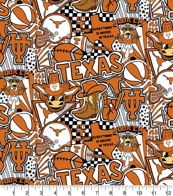 University of Texas Longhorns Cotton Fabric Pop Art