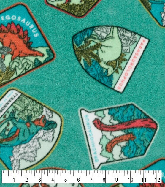 Dinosaur Patches Anti Pill Fleece Fabric, , hi-res, image 3