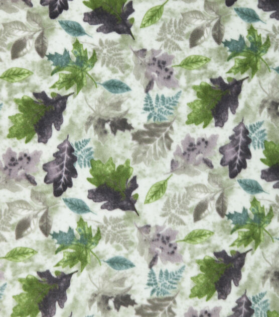 Green & Purple Leaves Anti Pill Fleece Fabric
