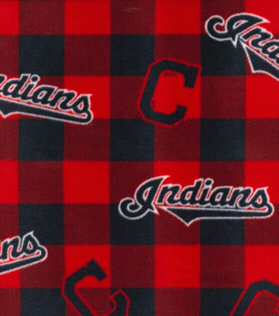 Fabric Traditions Cleveland Baseball Fleece Fabric Buffalo Check, , hi-res, image 2