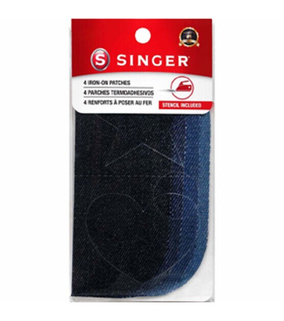 SINGER Iron-On 4-Pack 5 x 5 Blue Denim Patches, , hi-res, image 1
