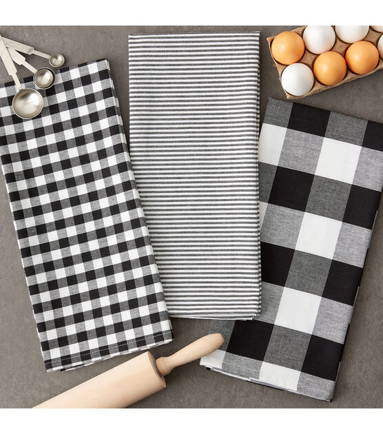 Design Imports Mixed Check Kitchen Towel Set Black & White, , hi-res, image 3