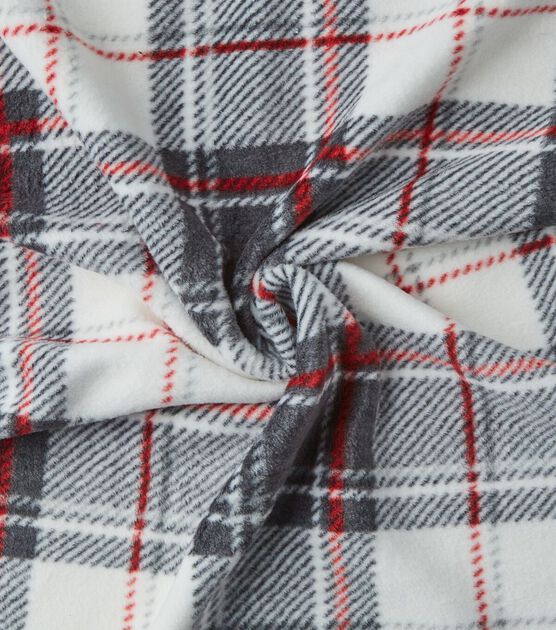 Eddie Bauer Black & White Red Plaid Premium Fleece Fabric, , hi-res, image 4