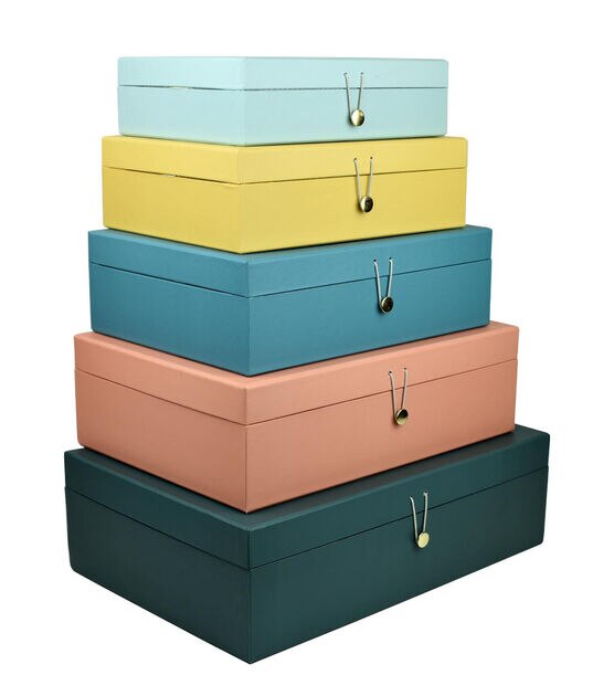 16" Teal Pantone Rectangle Box With Button Closure by Place & Time, , hi-res, image 3