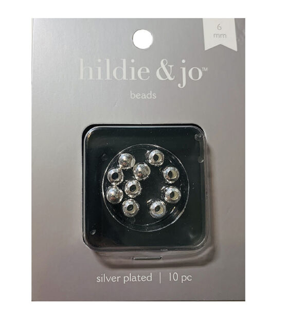 6mm Silver Plated Round Metal Beads 10pc by hildie & jo