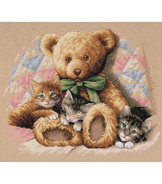 Dimensions 14" x 12" Teddy & Kittens Counted Cross Stitch Kit