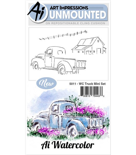 Art Impressions 3 pk Cling Rubber Stamps Watercolor Truck Mini Set, , hi-res, image 2
