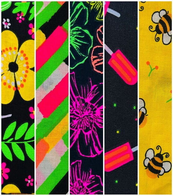 18" x 21" Neon Fun Cotton Fabric Quarters 5ct by Quilter's Showcase, , hi-res, image 2