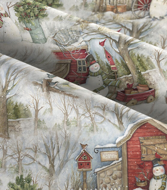 Springs Creative Snowmen Barn Christmas Cotton Fabric, , hi-res, image 3