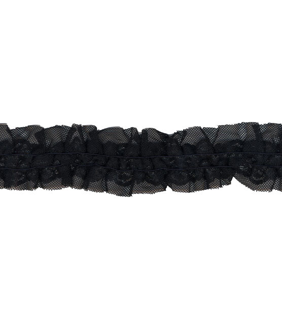 Simplicity Stretch Lace Ruffled Trim Black (2 Yards Min.) - Apparel Trims - Fabric