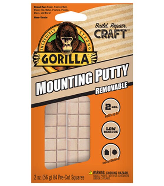  Gorilla Mounting Putty, Non-Toxic Hanging Adhesive, Removeable  & Repositionable, 84 Pre-Cut Squares, 3pk - 2oz/56g, Natural Tan Color,  (Pack of 3) : Everything Else