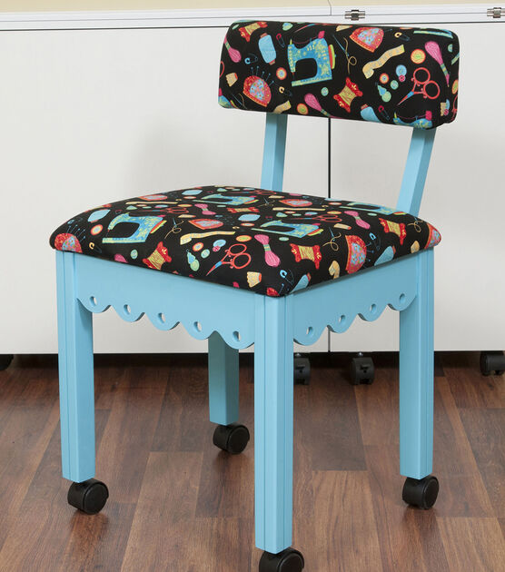 Arrow Blue Sewing Chair with Scalloped Base Sewing Notions on