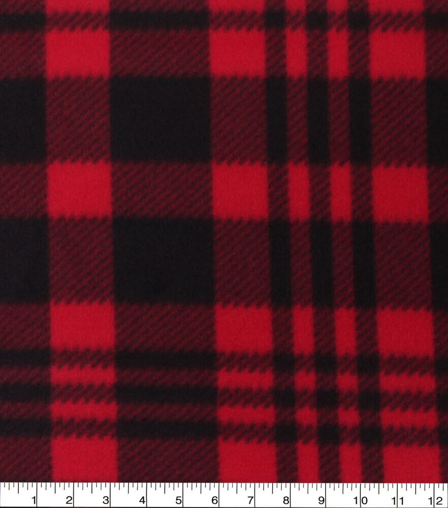 Luke Plaid Blizzard Fleece Fabric, Red And Black, swatch, image 3