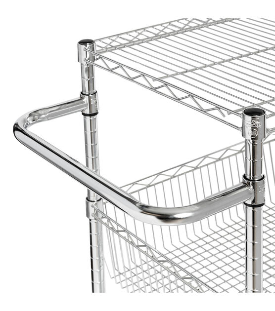 Honey Can Do 18" x 40" Steel Silver Chrome 3 Shelf Rolling Utility Cart, , hi-res, image 2