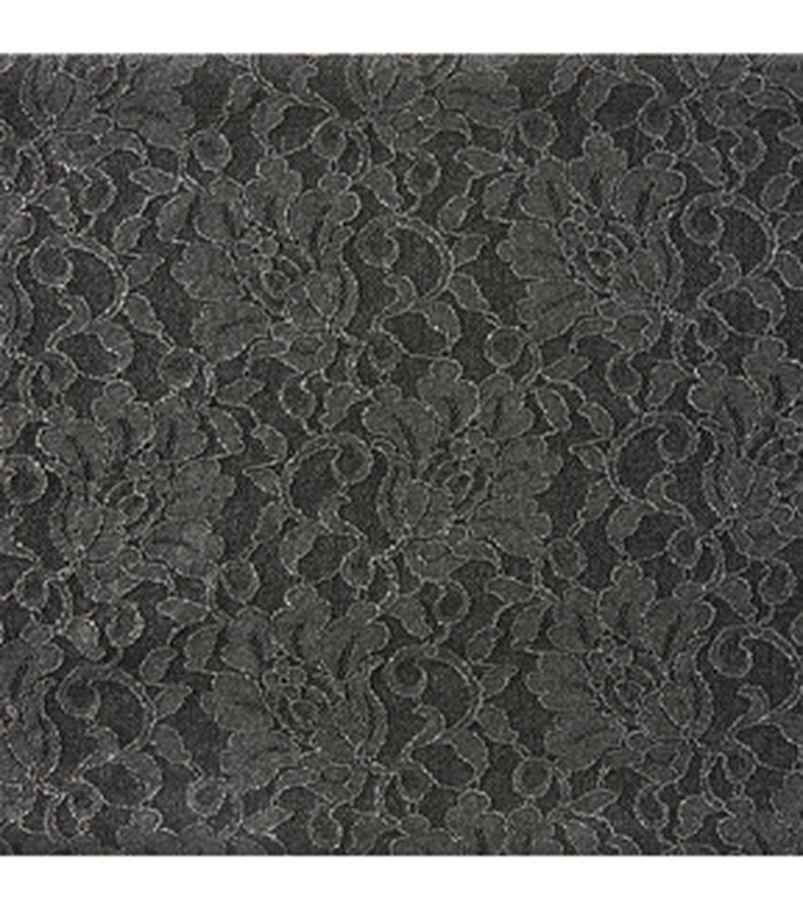 Foil Stretch Lace Fabric by Casa Collection, Black, swatch