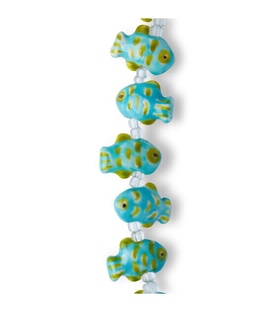 7" Blue & Green Ceramic Fish Strung Beads by hildie & jo, , hi-res, image 3