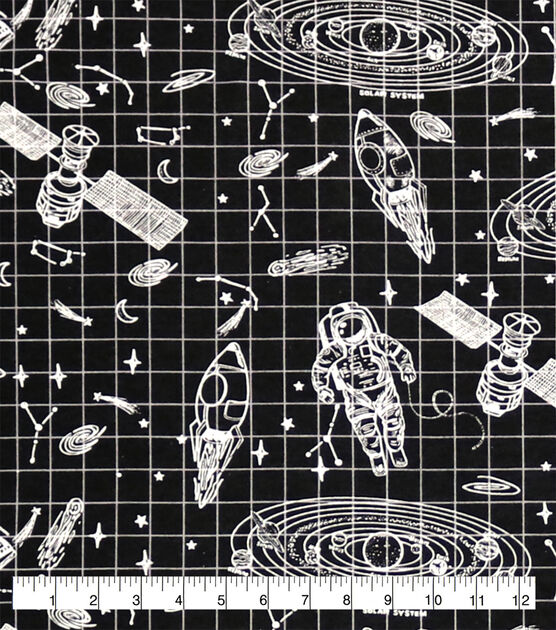 Sketch Astronaut on Black Super Snuggle Flannel Fabric, , hi-res, image 2