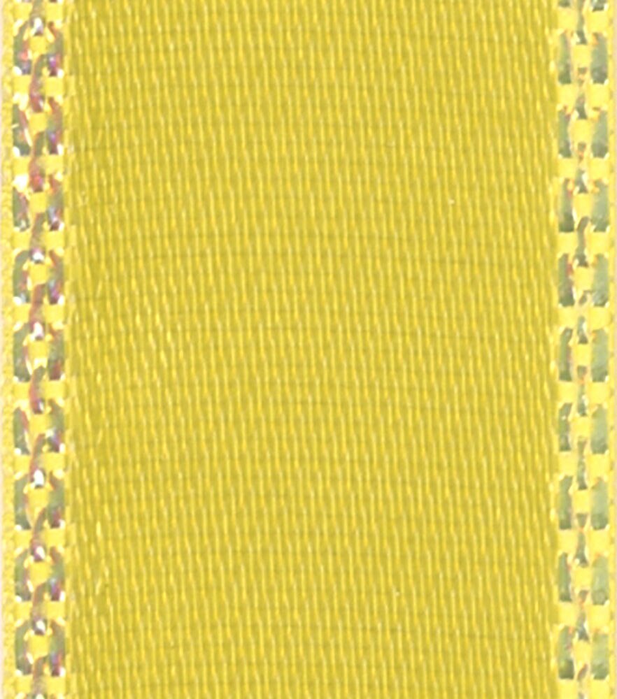 Offray 5/8 "x 9' Solid Satin Wired Edge Ribbon, Yellow, swatch, image 1