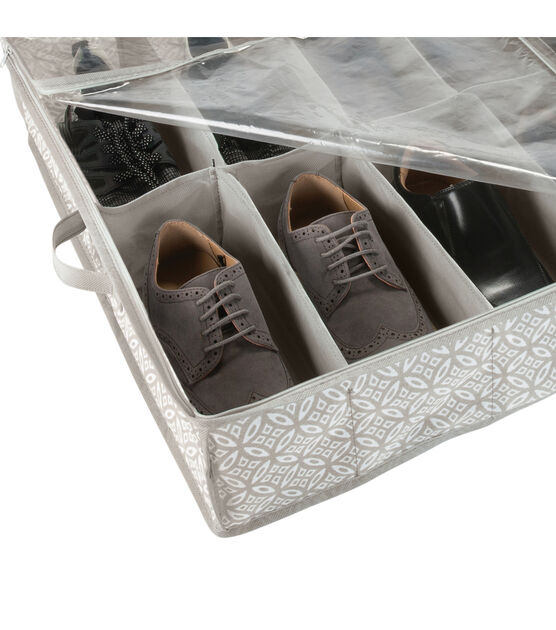 Simplify 29" Gray 12 Pair Boho Print Under the Bed Shoe Storage Bag, , hi-res, image 2