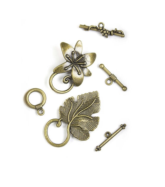 9ct Oxidized Brass Metal Flower & Leaf Toggle Clasps by hildie & jo