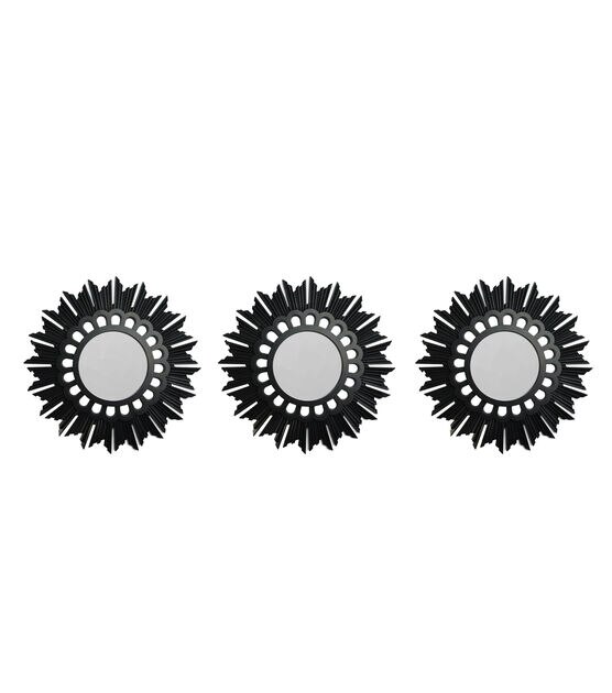 Northlight Set of 3 Floral Sunburst Matte Black Round Mirrors 9.5