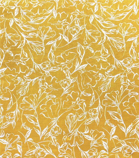 Yellow Sketched Floral Double Brush Jersey Knit Fabric, , hi-res, image 2