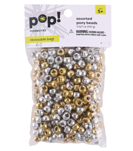POP! Possibilities 9mm Metallic Pony Beads - Gold & Silver