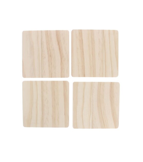Good Wood by Leisure Arts Coaster Rounded Square 4 x 4 - 4 pieces round  wooden craft squares - unfinished square wooden coaster - 4 inch x 4 inch  wood squares blank