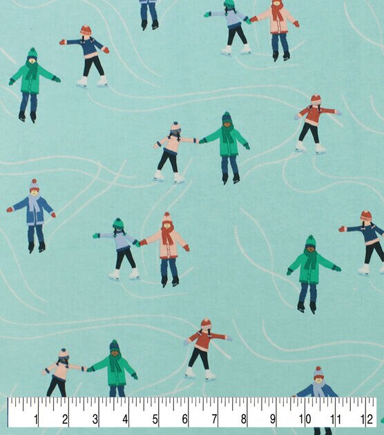 Ice Skating on Blue Super Snuggle Christmas Flannel Fabric, , hi-res, image 3
