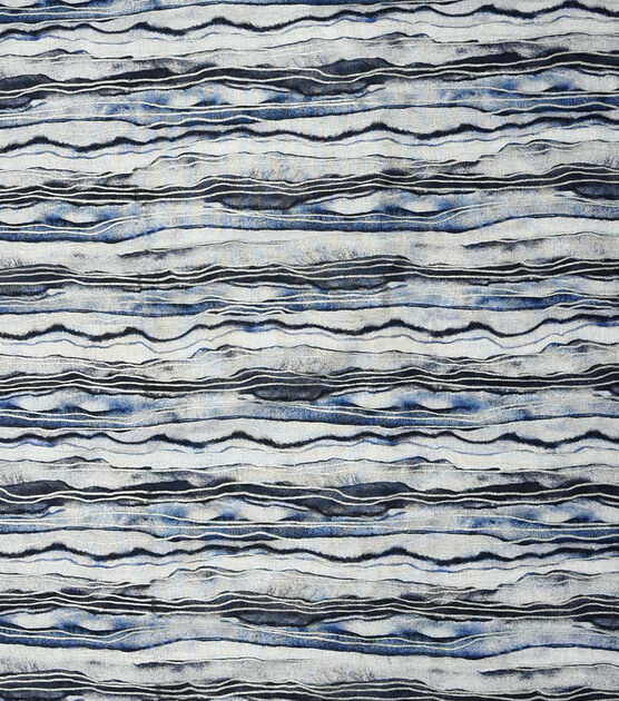 Blue Stacked Linear Layers Premium Metallic Cotton Fabric