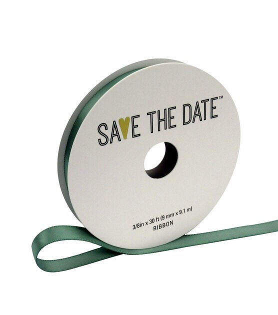 Save the Date Satin Ribbon 3/8''x30' Eucalyptus