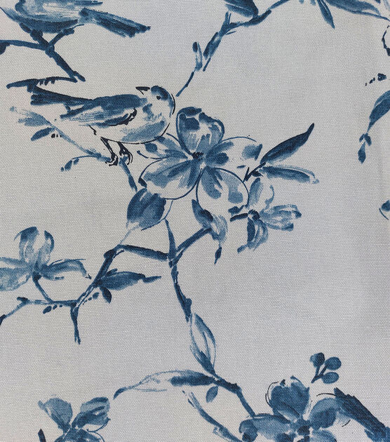 Cotton Canvas Tonal Blue Bird Fabric