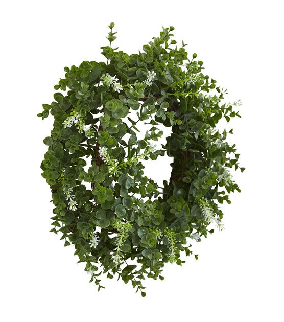 Nearly Natural 18" Eucalyptus Doube Ring Wreath, , hi-res, image 2